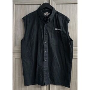 Harley-Davidson Vintage Mens Button Down Sleeveless Shirt Black Large